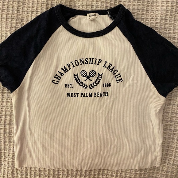 Garage Navy and White Baby Tee - Picture 1 of 3